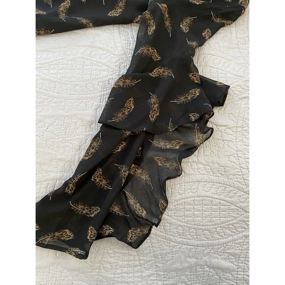 Sam Edelman Sz 10 Blk Chiffon Keyhole Lined Sheath Feather Ptn Sheer Slv Dress - Picture 10 of 14